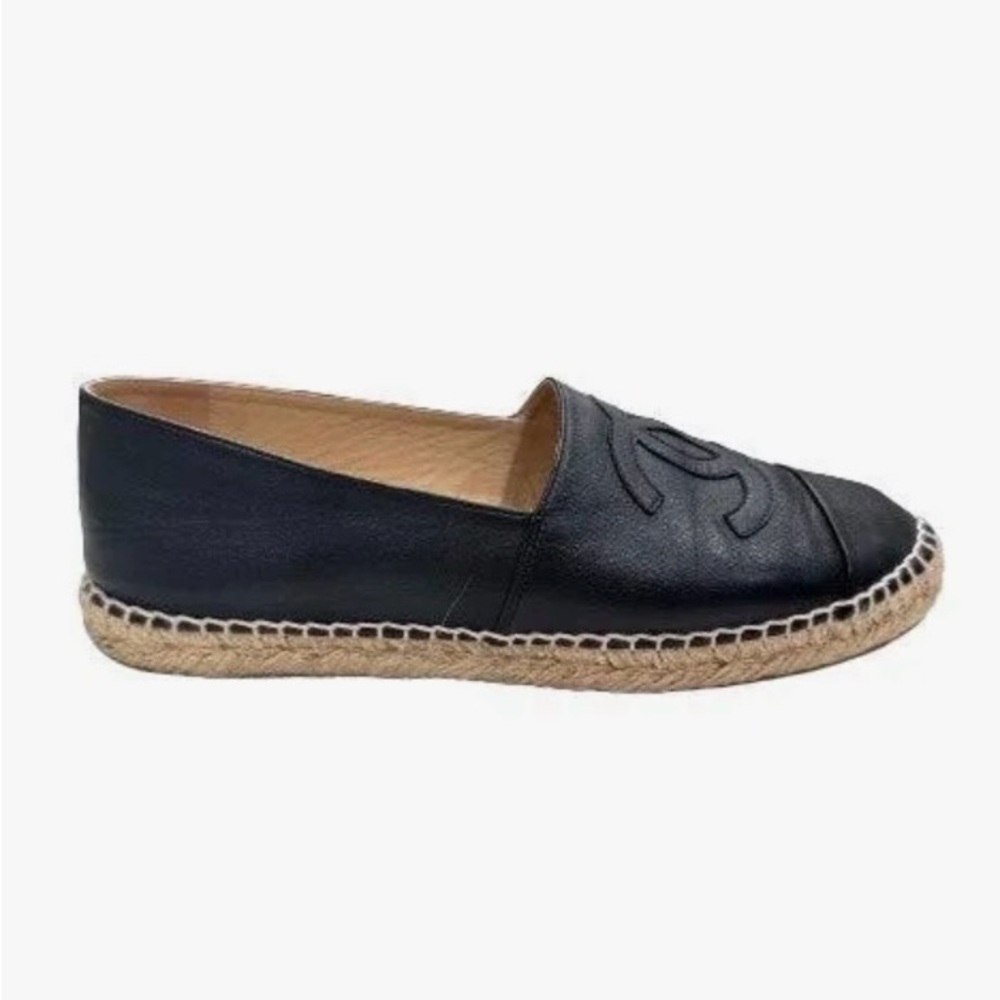 Chanel black lambskin espadrilles